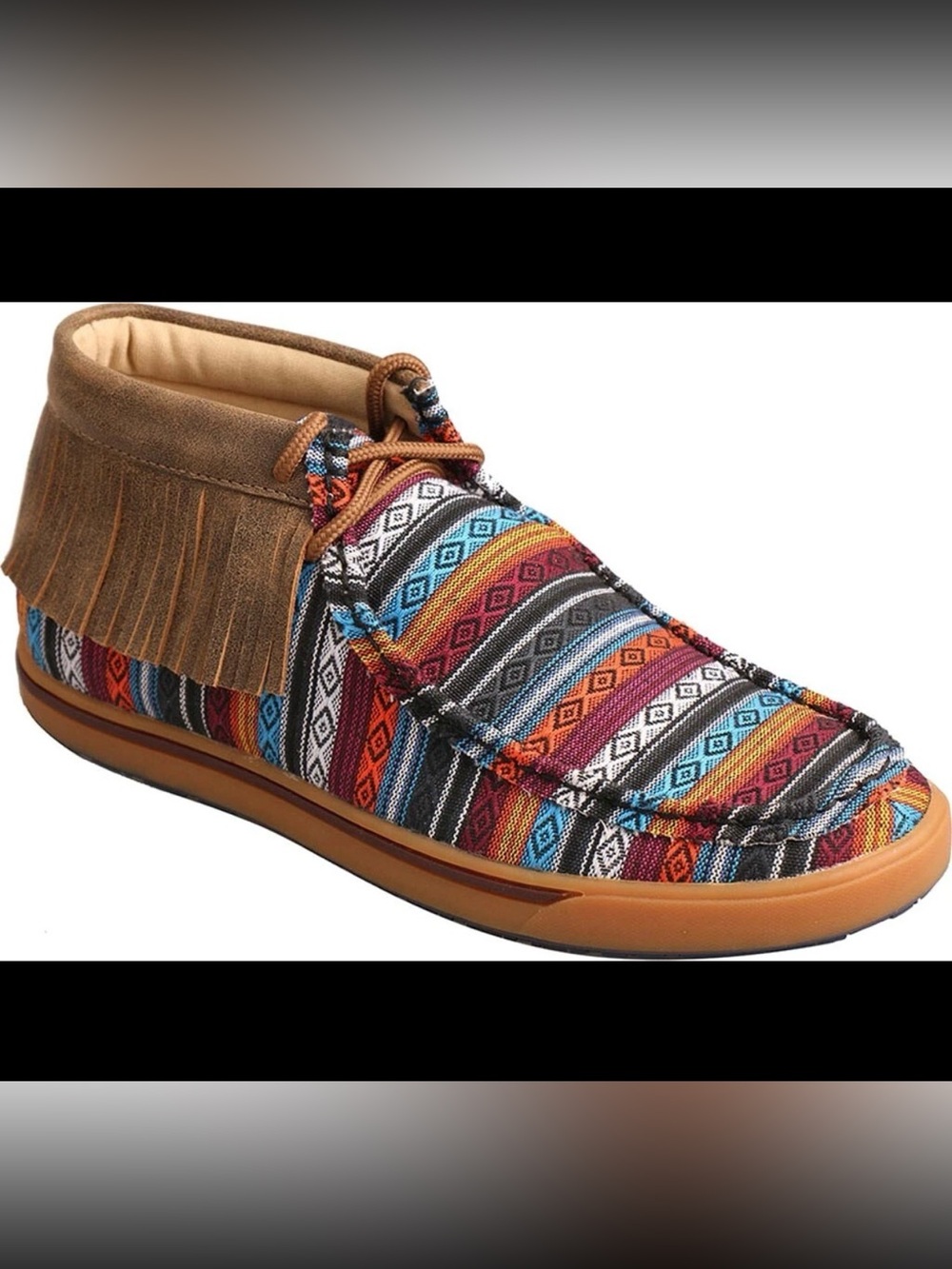 Twisted X Boots Serape Mexican Blanket Fringe Bootie Festival Moccasin Size 7.5